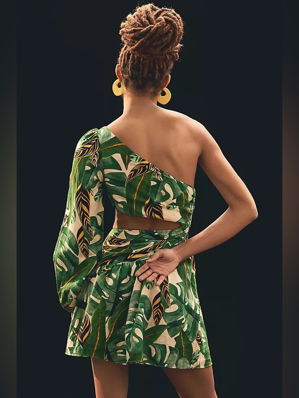 Farm Rio tropical leaves one shoulder cut out mini dress Large - Picture 3 of 10